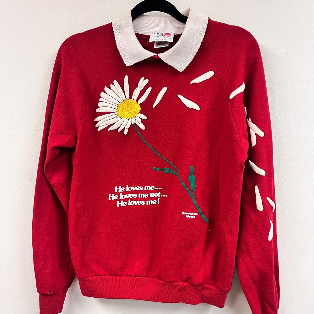 Vintage Women's Morning Sun Med collared graphic sweatshirt polo Daisy red